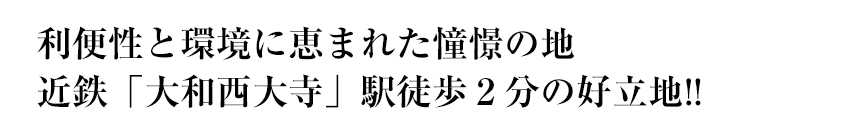 利便性と環境に恵まれた憧憬の地、近鉄大和西大寺駅徒歩2分の好立地